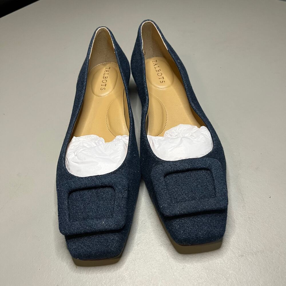 Talbots Sutton Buckle Flats Womens Size 9M Navy Denim Slip On Comfort Shoes